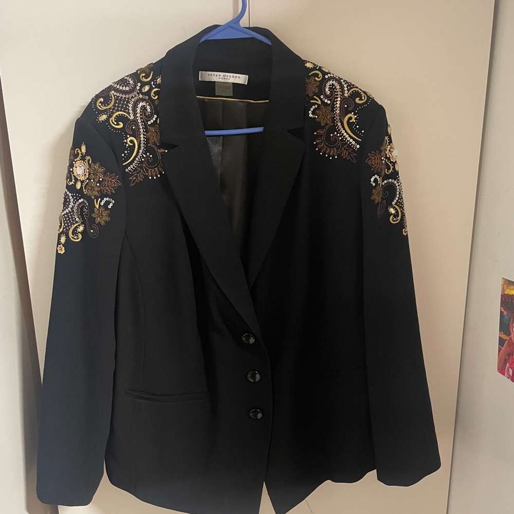 Peter Nygard Black Blazer with Gold and Silver Embroidery